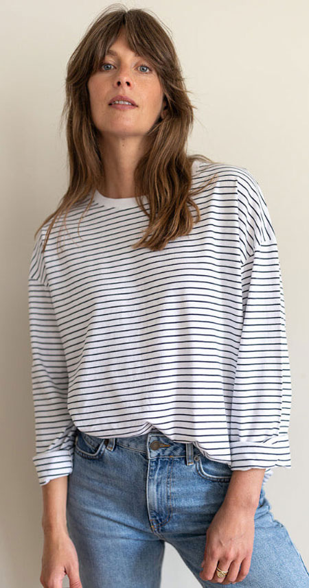 beaubaileyrose Ivy T Maya Organic Cotton Navy Fine Stripe T-Shirt